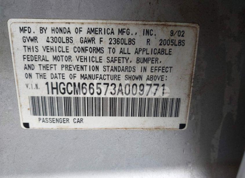 Photo 9 of 2003 Honda Accord 3.0 EX (VIN 1HGCM66573A009771)
