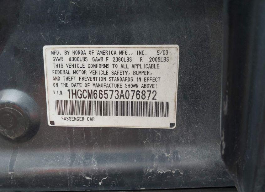 Photo 9 of 2003 Honda Accord 3.0 EX (VIN 1HGCM66573A076872)