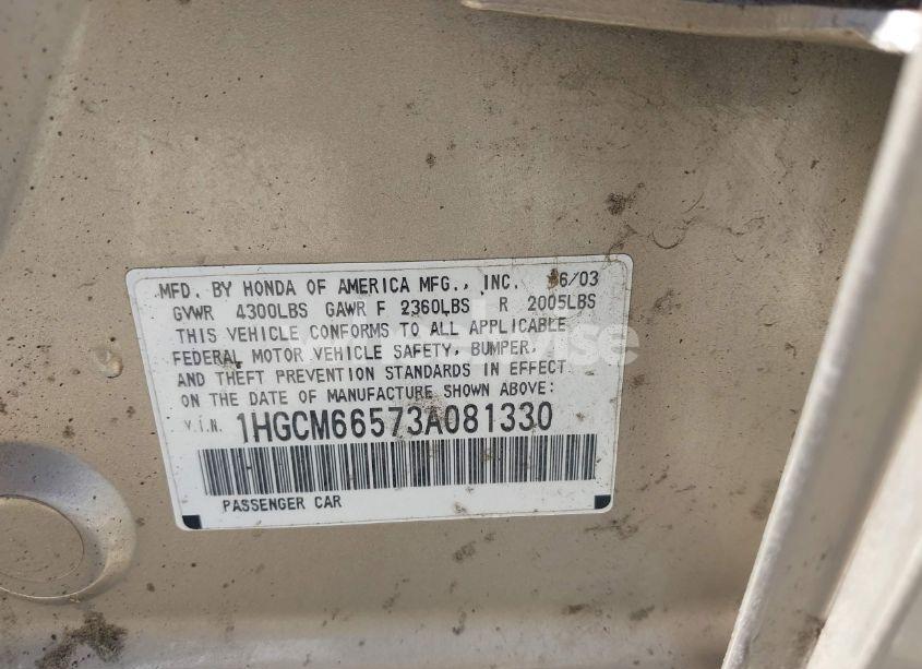 Photo 9 of 2003 Honda Accord 3.0 EX (VIN 1HGCM66573A081330)