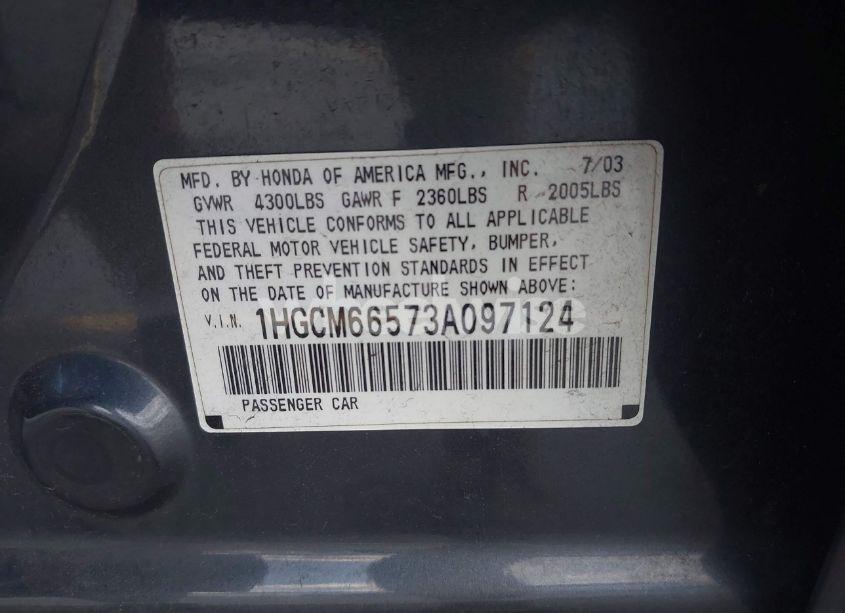 Photo 9 of 2003 Honda Accord 3.0 EX (VIN 1HGCM66573A097124)