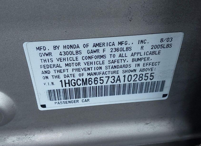 Photo 9 of 2003 Honda Accord 3.0 EX (VIN 1HGCM66573A102855)