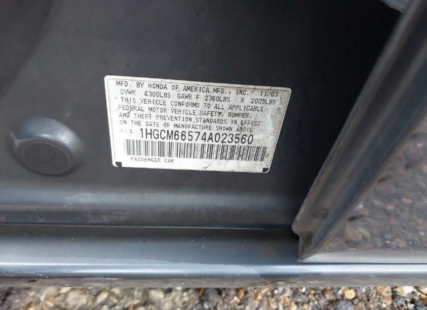 Photo 9 of 2004 Honda Accord 3.0 EX (VIN 1HGCM66574A023560)