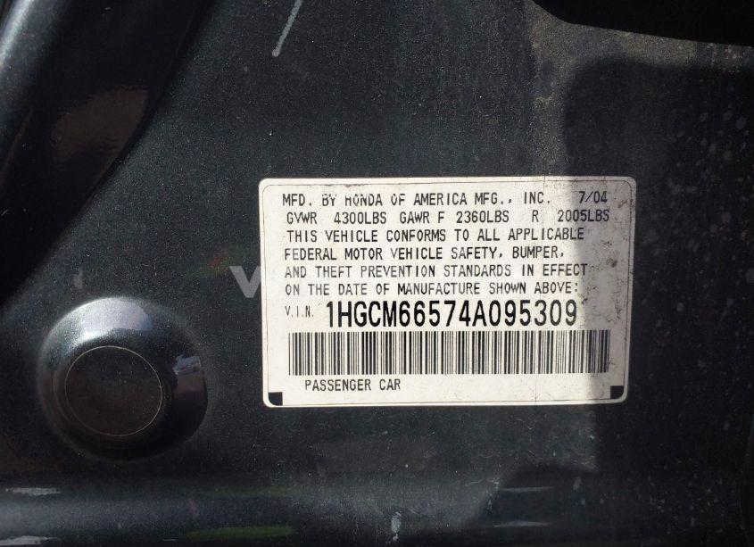 Photo 9 of 2004 Honda Accord 3.0 EX (VIN 1HGCM66574A095309)