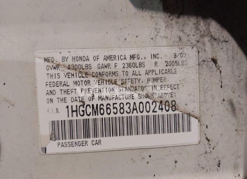 Photo 9 of 2003 Honda Accord 3.0 EX (VIN 1HGCM66583A002408)