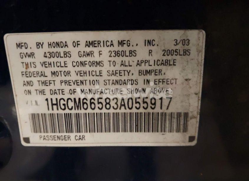 Photo 9 of 2003 Honda Accord 3.0 EX (VIN 1HGCM66583A055917)