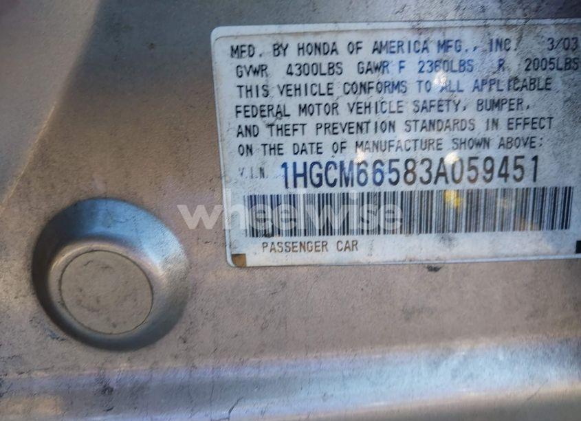 Photo 9 of 2003 Honda Accord 3.0 EX (VIN 1HGCM66583A059451)