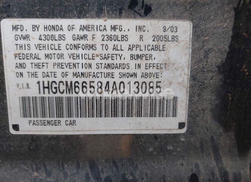 Photo 9 of 2004 Honda Accord 3.0 EX (VIN 1HGCM66584A013085)