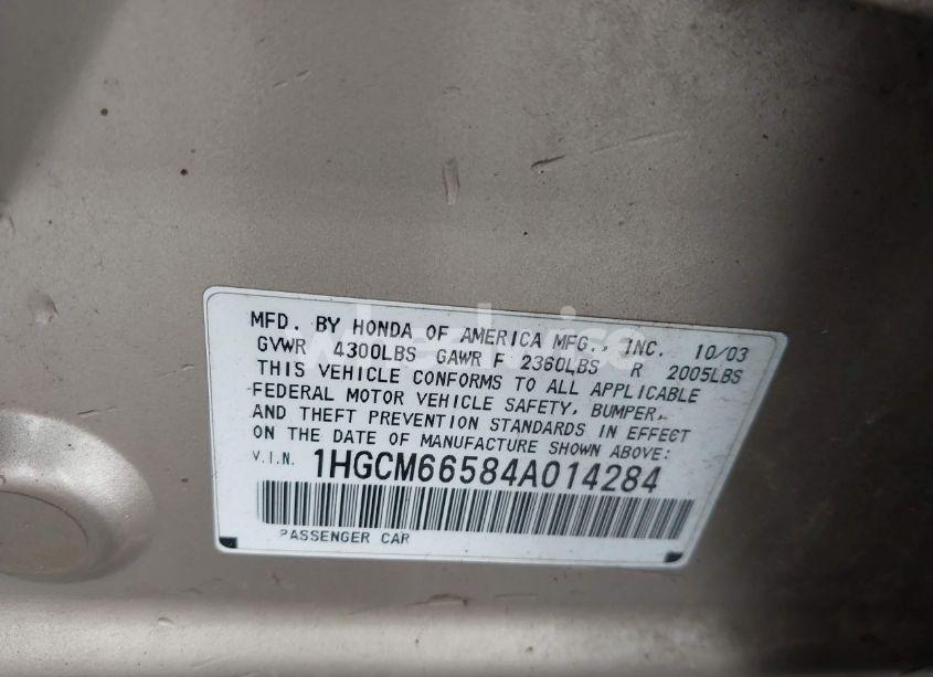 Photo 9 of 2004 Honda Accord 3.0 EX (VIN 1HGCM66584A014284)