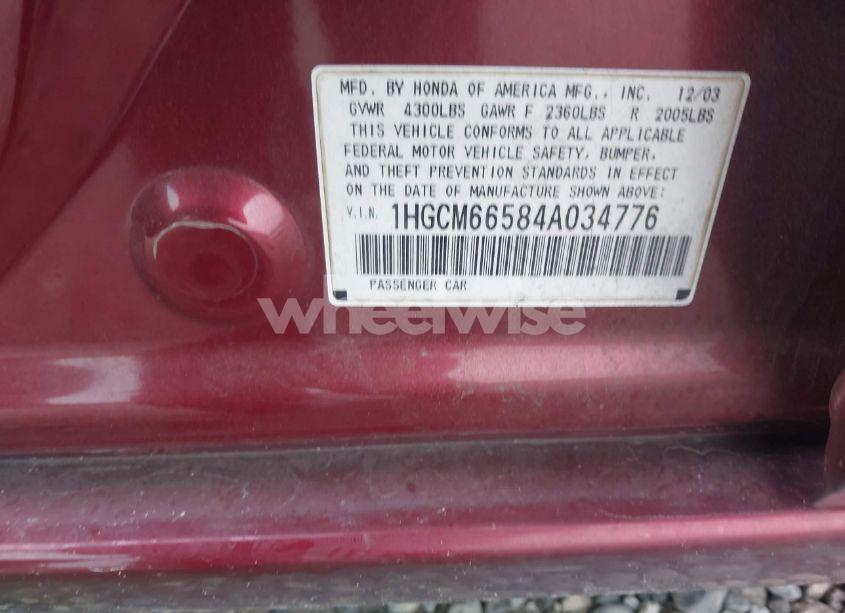 Photo 9 of 2004 Honda Accord 3.0 EX (VIN 1HGCM66584A034776)