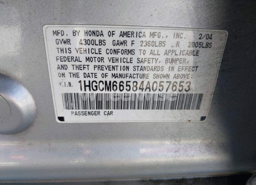 Photo 9 of 2004 Honda Accord 3.0 EX (VIN 1HGCM66584A057653)