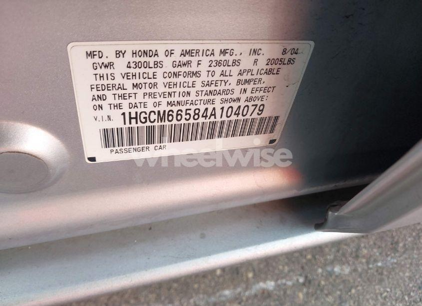 Photo 9 of 2004 Honda Accord 3.0 EX (VIN 1HGCM66584A104079)