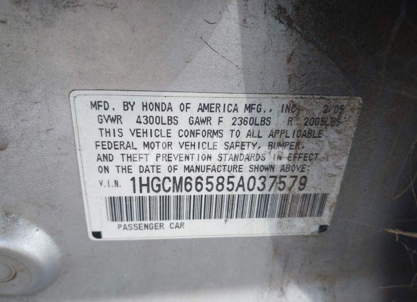 Photo 9 of 2005 Honda Accord 3.0 EX (VIN 1HGCM66585A037579)