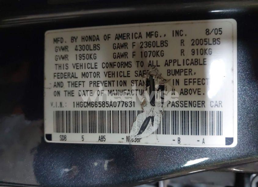Photo 9 of 2005 Honda Accord 3.0 EX (VIN 1HGCM66585A077631)