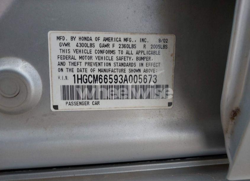 Photo 9 of 2003 Honda Accord 3.0 EX (VIN 1HGCM66593A005673)