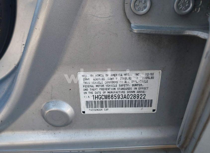 Photo 9 of 2003 Honda Accord 3.0 EX (VIN 1HGCM66593A028922)