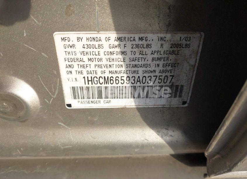 Photo 9 of 2003 Honda Accord 3.0 EX (VIN 1HGCM66593A037507)