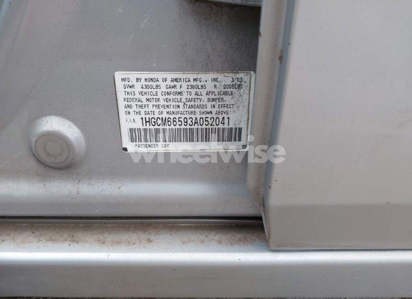 Photo 9 of 2003 Honda Accord 3.0 EX (VIN 1HGCM66593A052041)