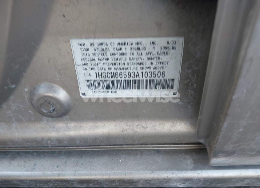 Photo 9 of 2003 Honda Accord 3.0 EX (VIN 1HGCM66593A103506)