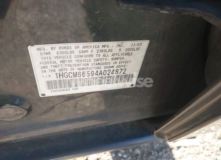 Photo 9 of 2004 Honda Accord 3.0 EX (VIN 1HGCM66594A024872)