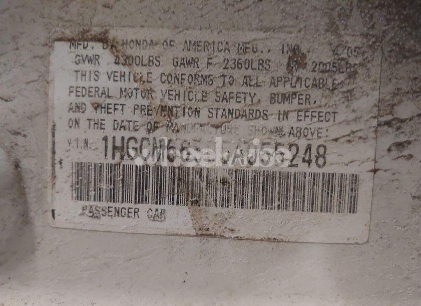 Photo 9 of 2005 Honda Accord 3.0 EX (VIN 1HGCM66595A055248)