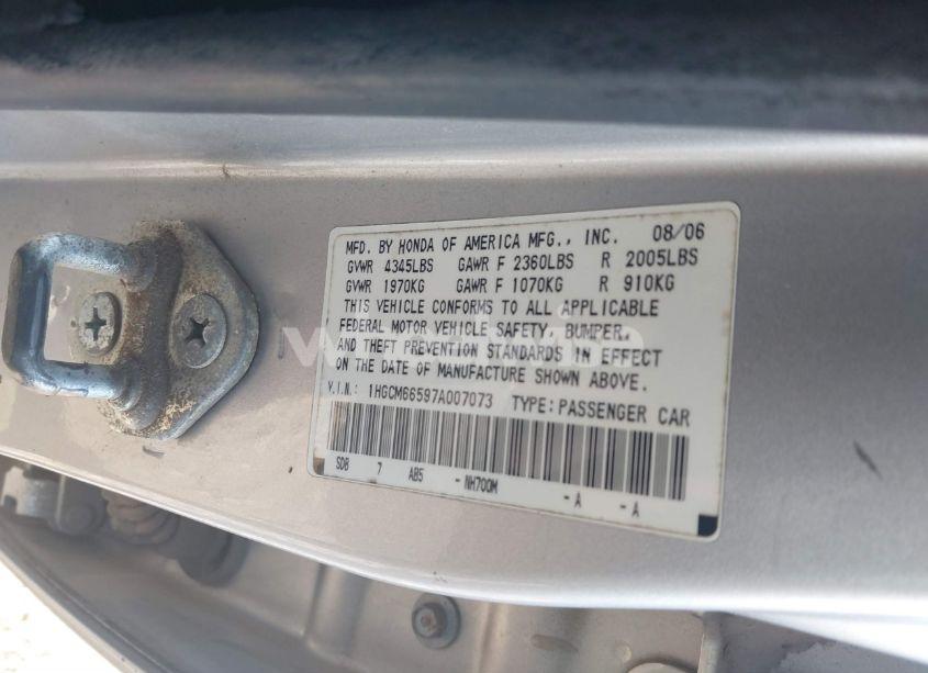 Photo 9 of 2007 Honda Accord 3.0 EX (VIN 1HGCM66597A007073)