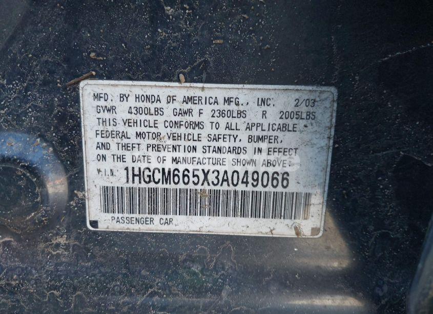 Photo 9 of 2003 Honda Accord 3.0 EX (VIN 1HGCM665X3A049066)