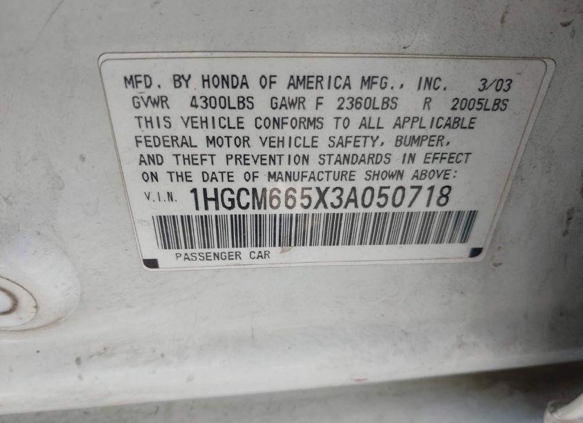 Photo 9 of 2003 Honda Accord 3.0 EX (VIN 1HGCM665X3A050718)