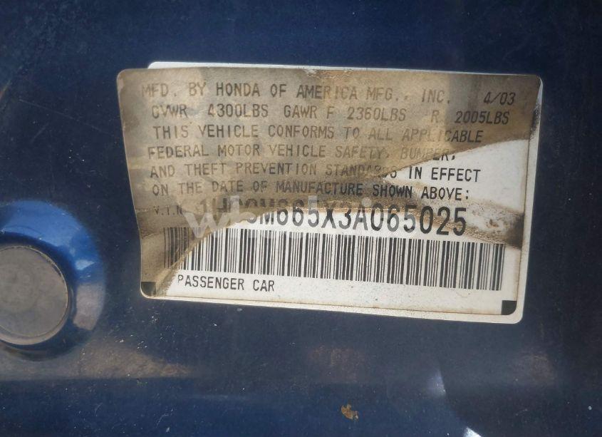 Photo 9 of 2003 Honda Accord 3.0 EX (VIN 1HGCM665X3A065025)