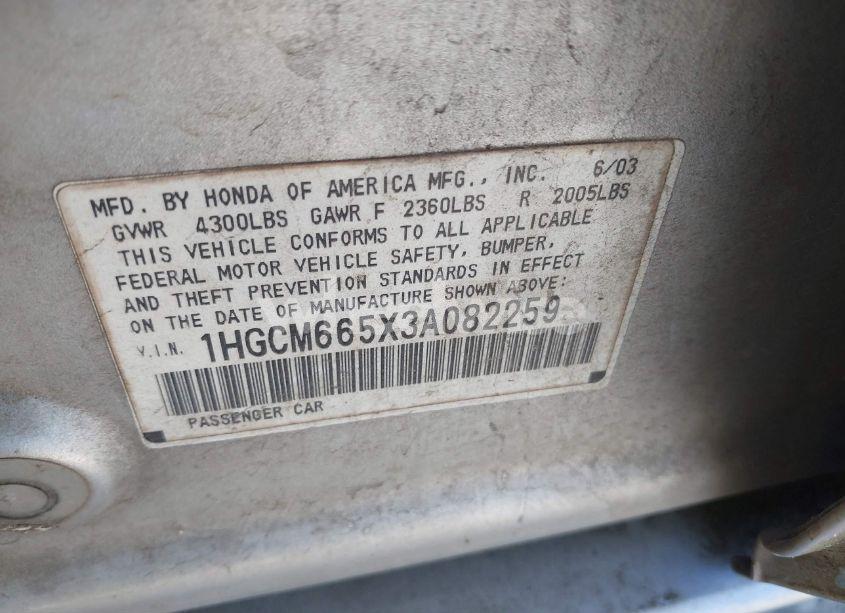 Photo 9 of 2003 Honda Accord 3.0 EX (VIN 1HGCM665X3A082259)