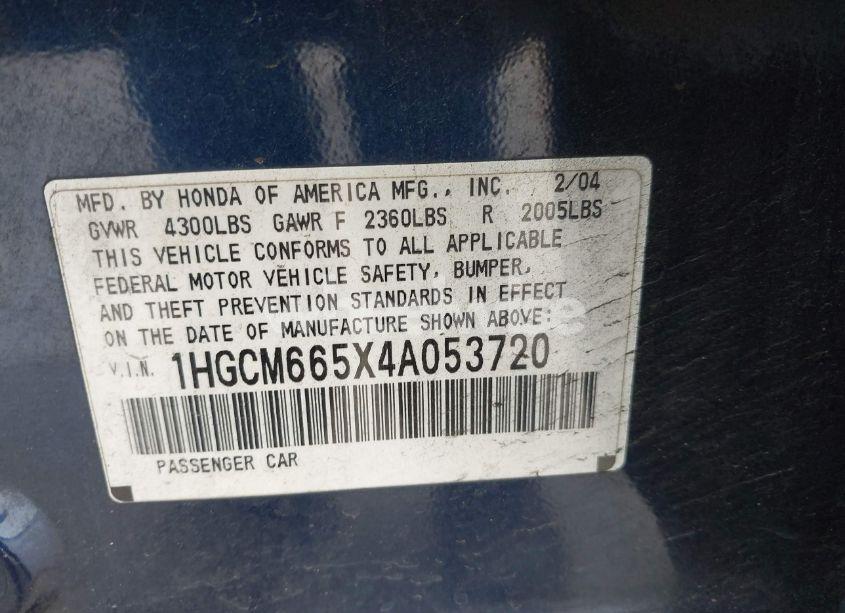 Photo 9 of 2004 Honda Accord 3.0 EX (VIN 1HGCM665X4A053720)