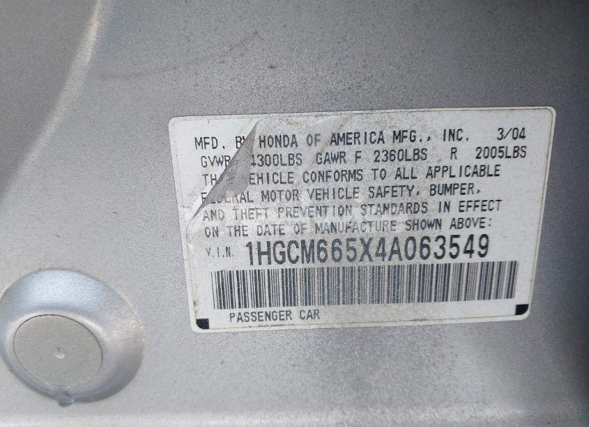 Photo 9 of 2004 Honda Accord 3.0 EX (VIN 1HGCM665X4A063549)