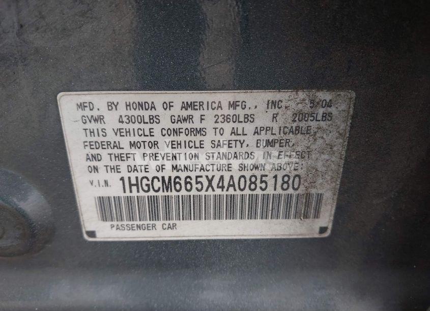 Photo 9 of 2004 Honda Accord 3.0 EX (VIN 1HGCM665X4A085180)