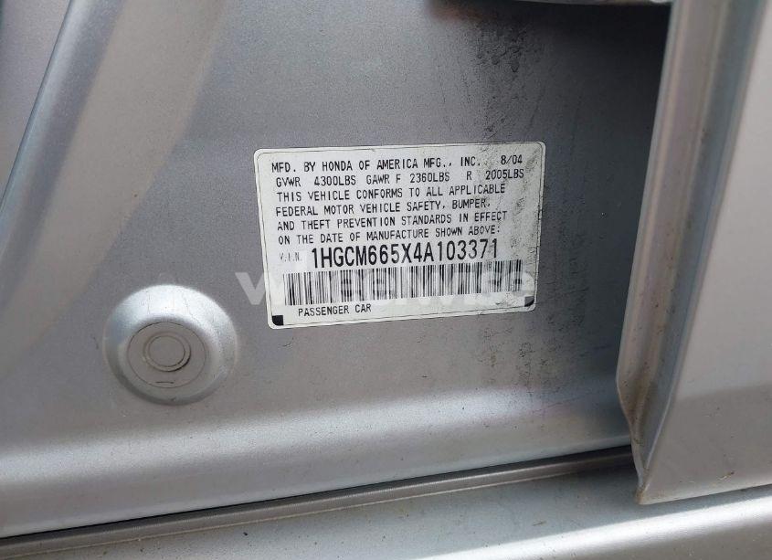 Photo 9 of 2004 Honda Accord 3.0 EX (VIN 1HGCM665X4A103371)