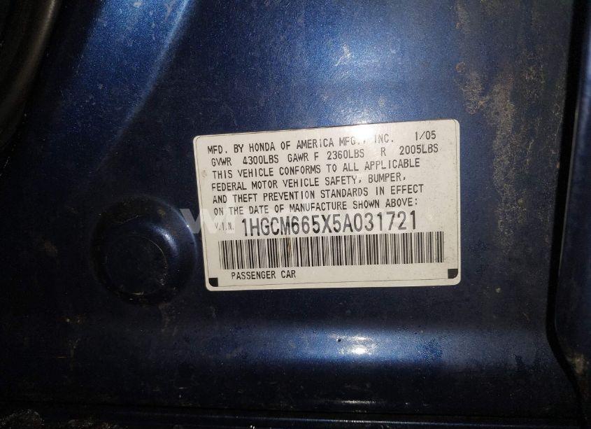 Photo 9 of 2005 Honda Accord 3.0 EX (VIN 1HGCM665X5A031721)