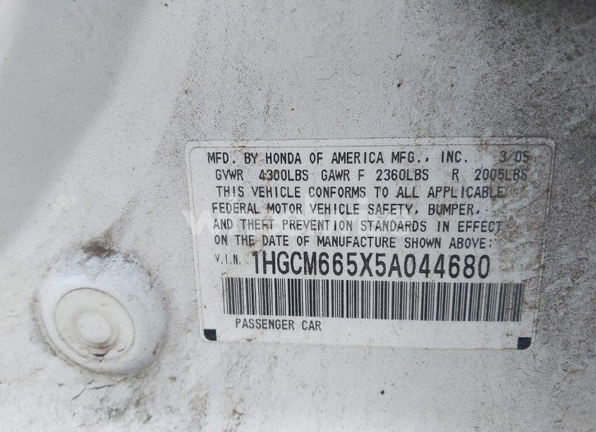 Photo 9 of 2005 Honda Accord 3.0 EX (VIN 1HGCM665X5A044680)