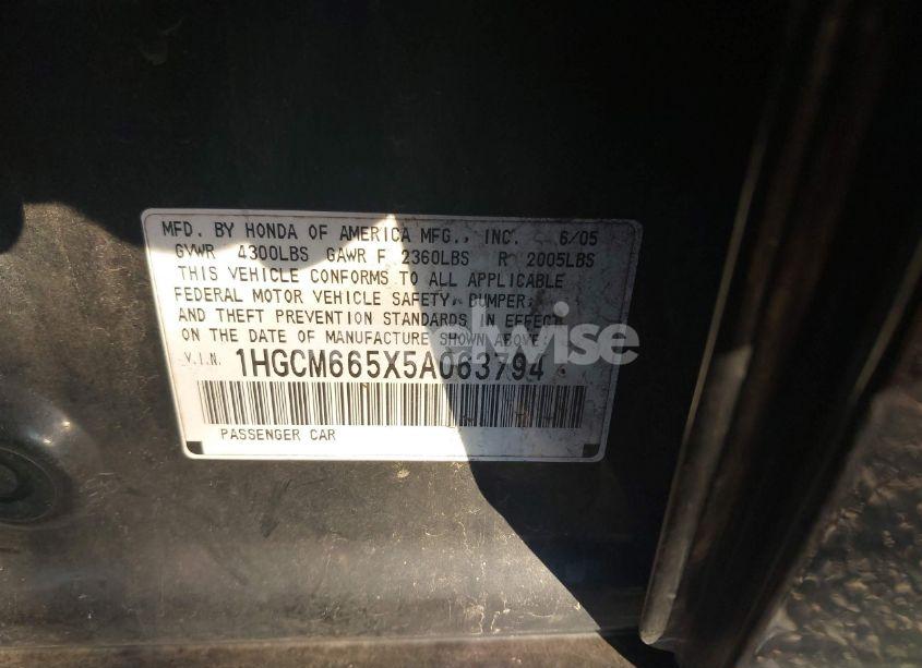 Photo 9 of 2005 Honda Accord 3.0 EX (VIN 1HGCM665X5A063794)