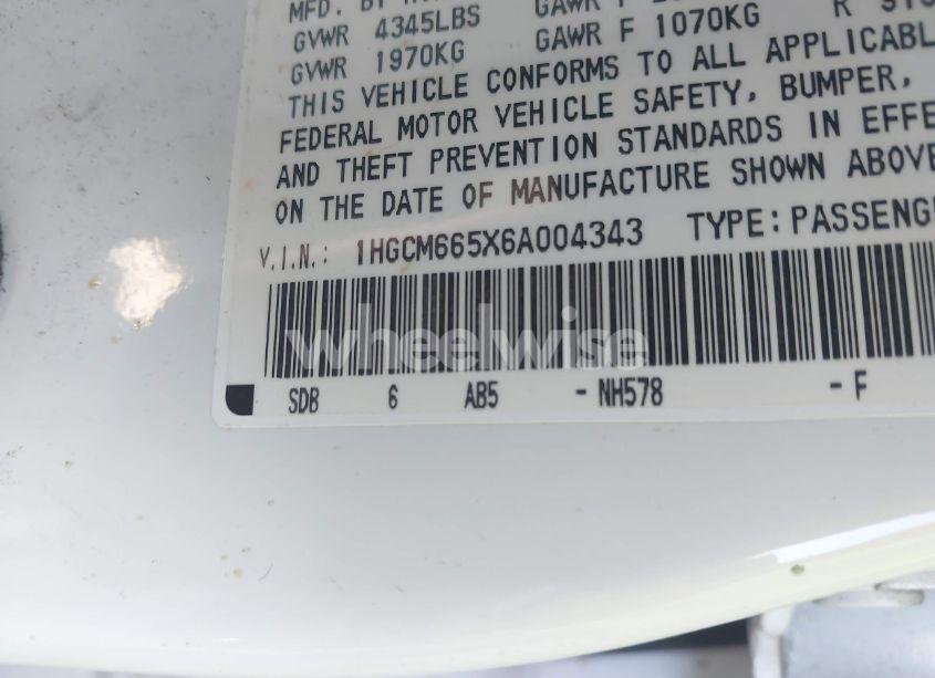 Photo 9 of 2006 Honda Accord 3.0 EX (VIN 1HGCM665X6A004343)