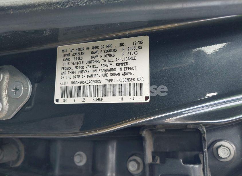 Photo 9 of 2006 Honda Accord 3.0 EX (VIN 1HGCM665X6A026035)