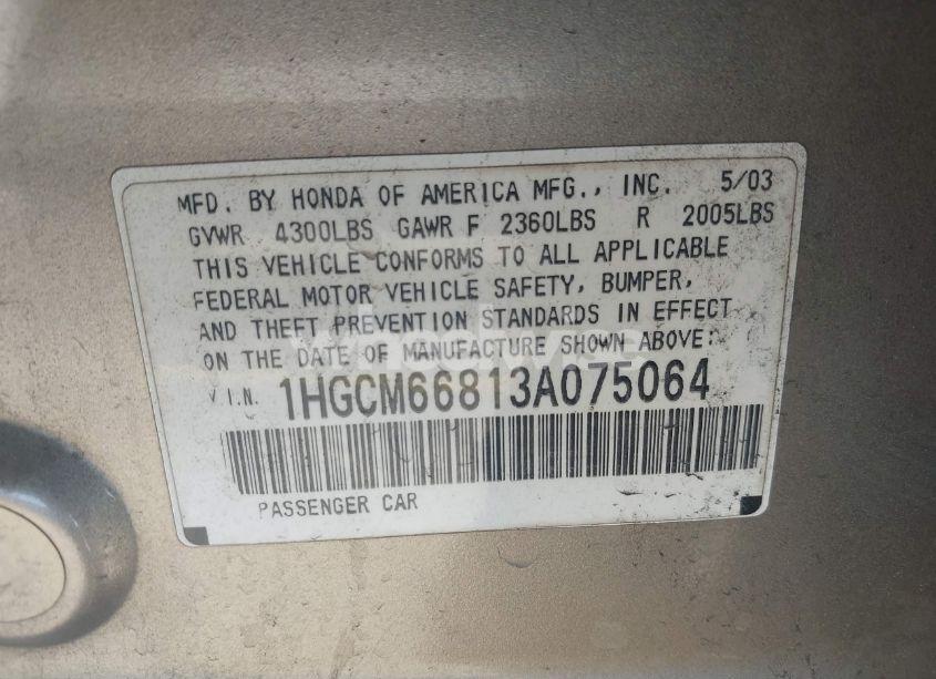 Photo 9 of 2003 Honda Accord 3.0 EX (VIN 1HGCM66813A075064)