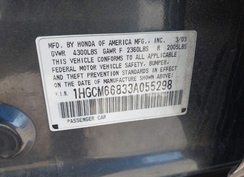 Photo 9 of 2003 Honda Accord 3.0 EX (VIN 1HGCM66833A055298)