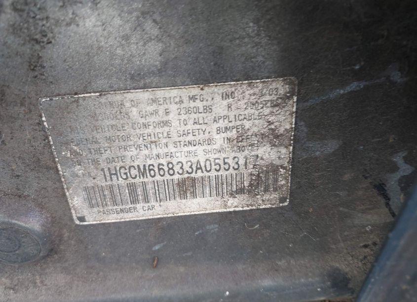 Photo 9 of 2003 Honda Accord 3.0 EX (VIN 1HGCM66833A055317)
