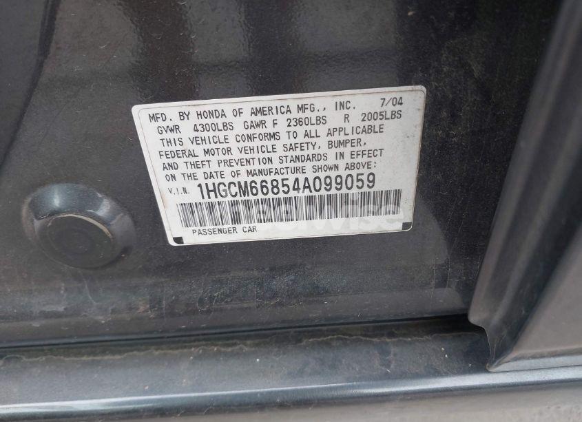 Photo 9 of 2004 Honda Accord 3.0 EX (VIN 1HGCM66854A099059)