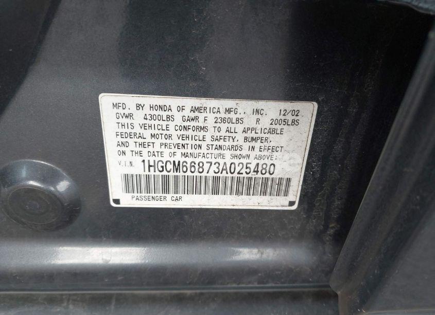 Photo 9 of 2003 Honda Accord 3.0 EX (VIN 1HGCM66873A025480)
