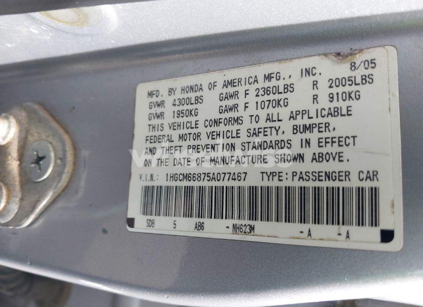 Photo 9 of 2005 Honda Accord 3.0 EX (VIN 1HGCM66875A077467)