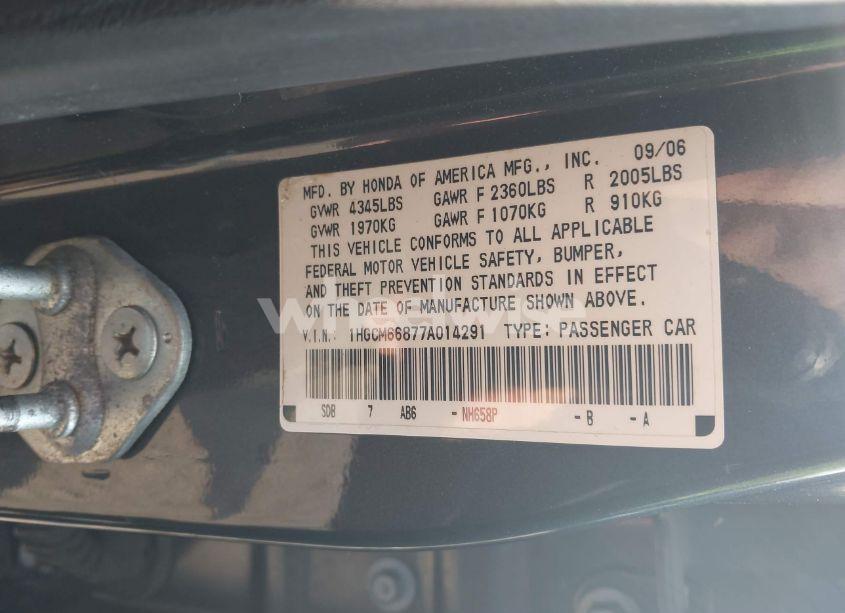 Photo 9 of 2007 Honda Accord 3.0 EX (VIN 1HGCM66877A014291)