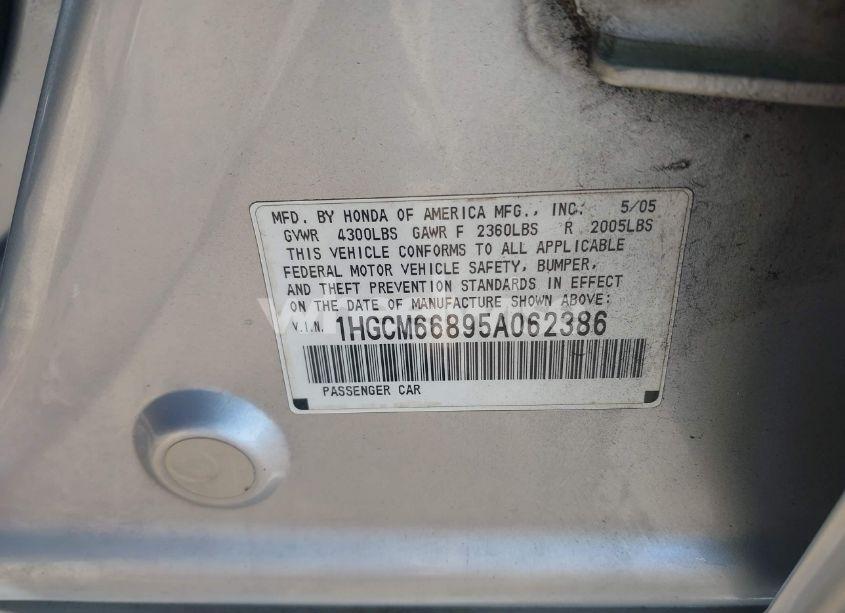Photo 9 of 2005 Honda Accord 3.0 EX (VIN 1HGCM66895A062386)