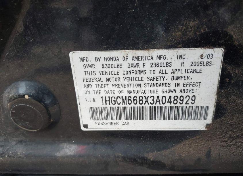 Photo 9 of 2003 Honda Accord 3.0 EX (VIN 1HGCM668X3A048929)