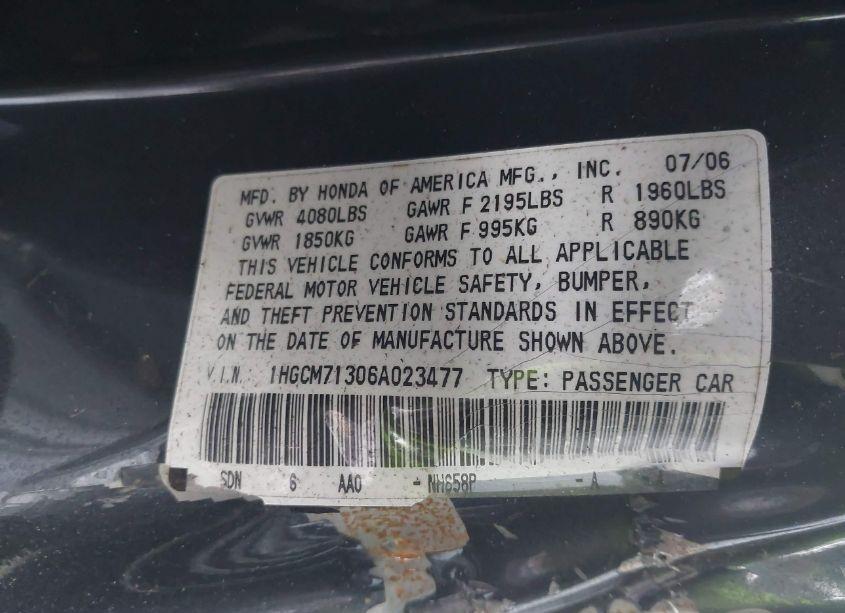 Photo 9 of 2006 Honda Accord 2.4 LX (VIN 1HGCM71306A023477)