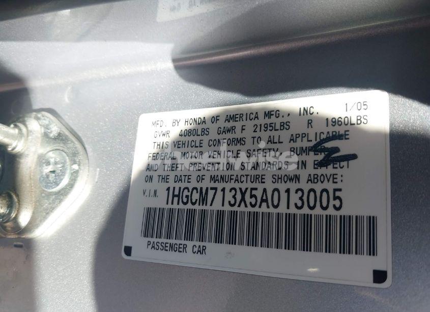 Photo 9 of 2005 Honda Accord 2.4 LX (VIN 1HGCM713X5A013005)