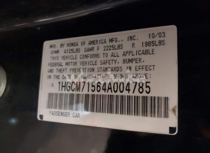 Photo 9 of 2004 Honda Accord 2.4 EX (VIN 1HGCM71564A004785)